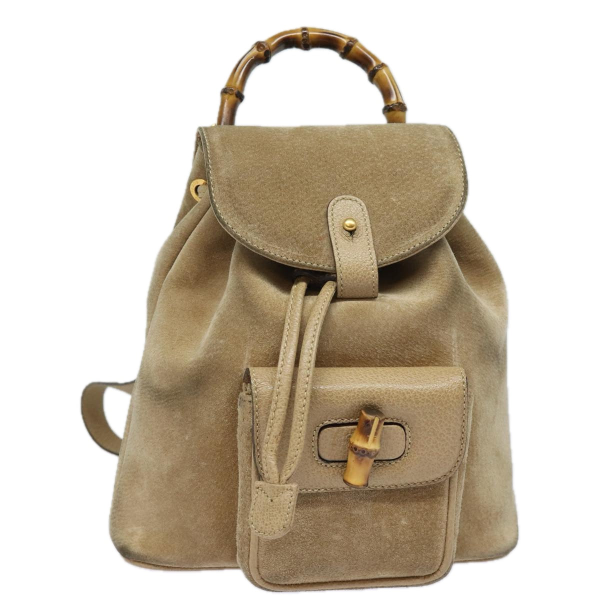 GUCCI Bamboo Backpack Suede Leather Beige 003 1705 0030 81152