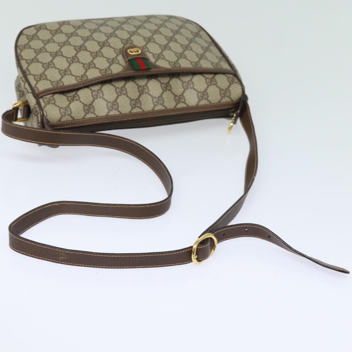GUCCI GG Supreme Web Sherry Line Shoulder Bag PVC Beige 89 02 077 81157