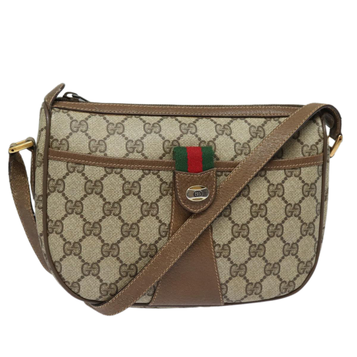 GUCCI GG Supreme Web Sherry Line Shoulder Bag PVC Beige 89 02 032 81158