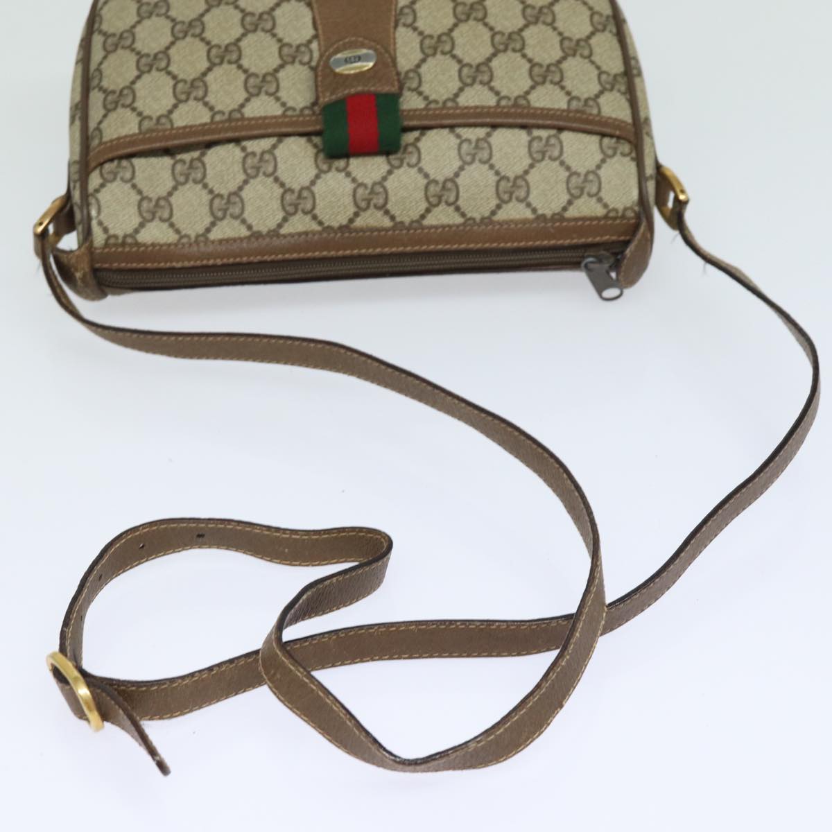 GUCCI GG Supreme Web Sherry Line Shoulder Bag PVC Beige 89 02 032 81158