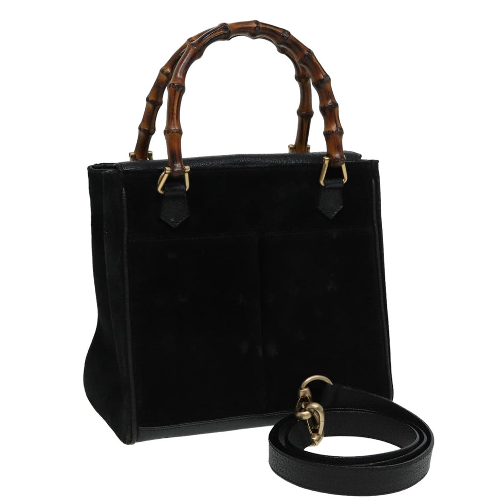 GUCCI Bamboo Hand Bag Suede 2way Black 81161