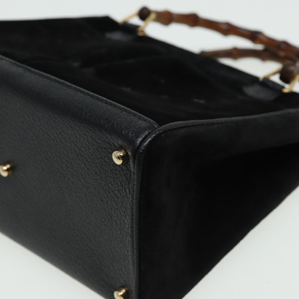 GUCCI Bamboo Hand Bag Suede 2way Black 81161