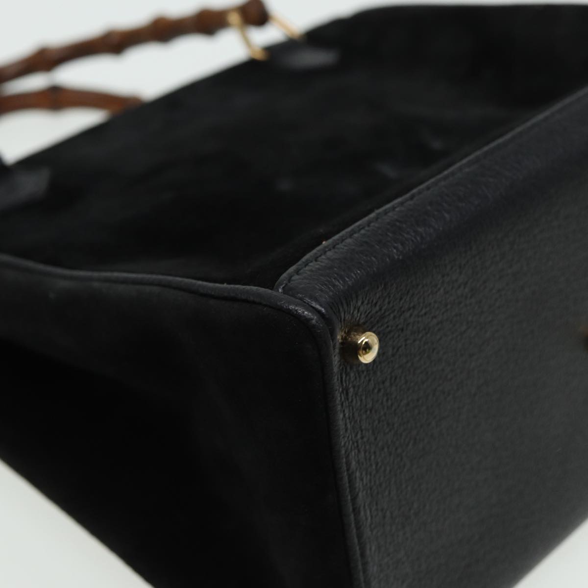 GUCCI Bamboo Hand Bag Suede 2way Black 81161
