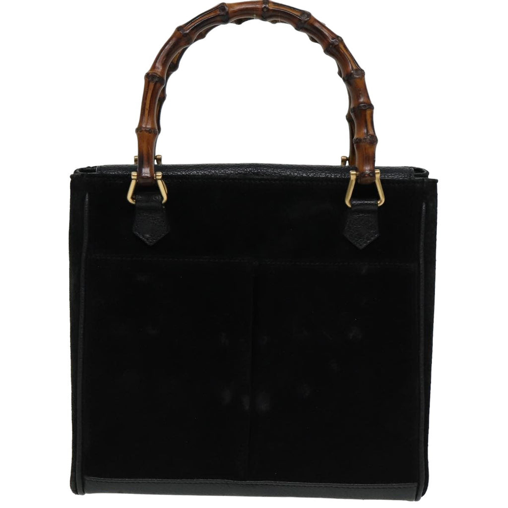 GUCCI Bamboo Hand Bag Suede 2way Black 81161