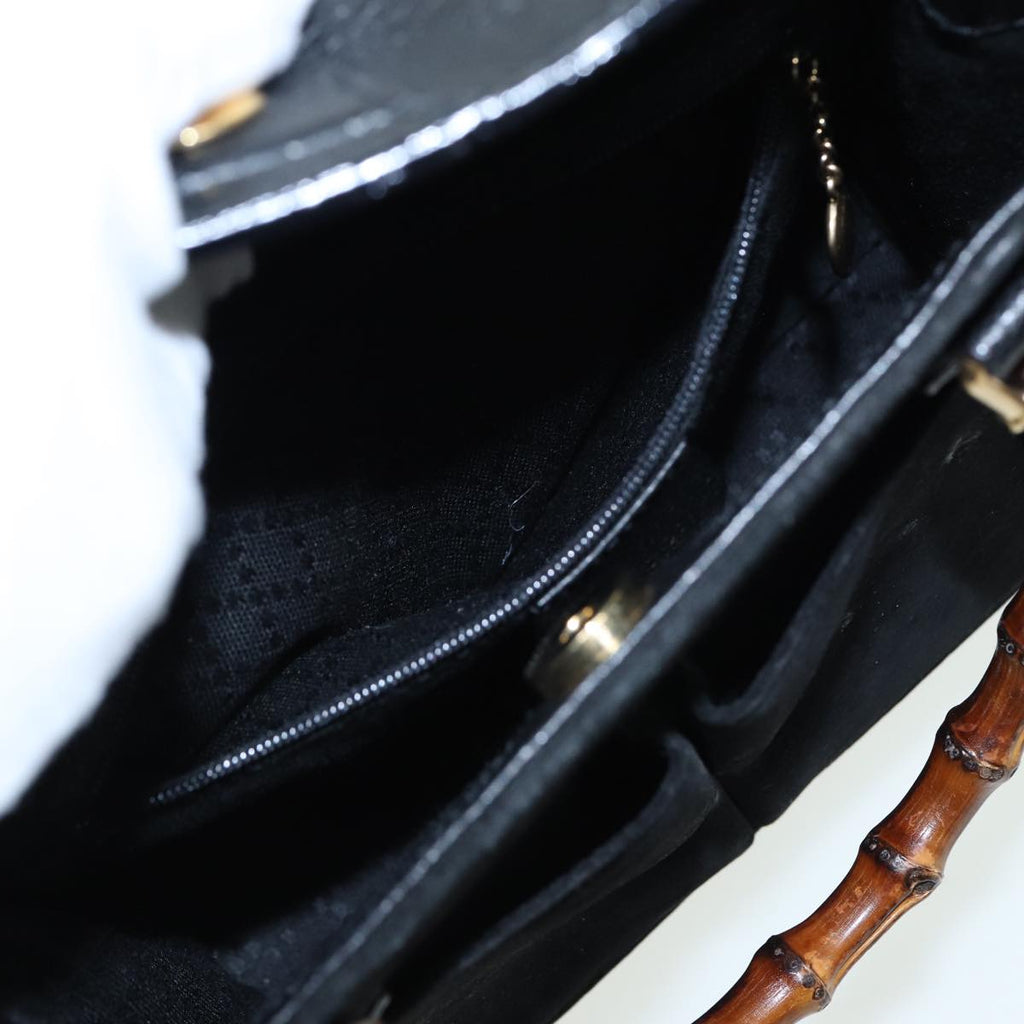 GUCCI Bamboo Hand Bag Suede 2way Black 81161