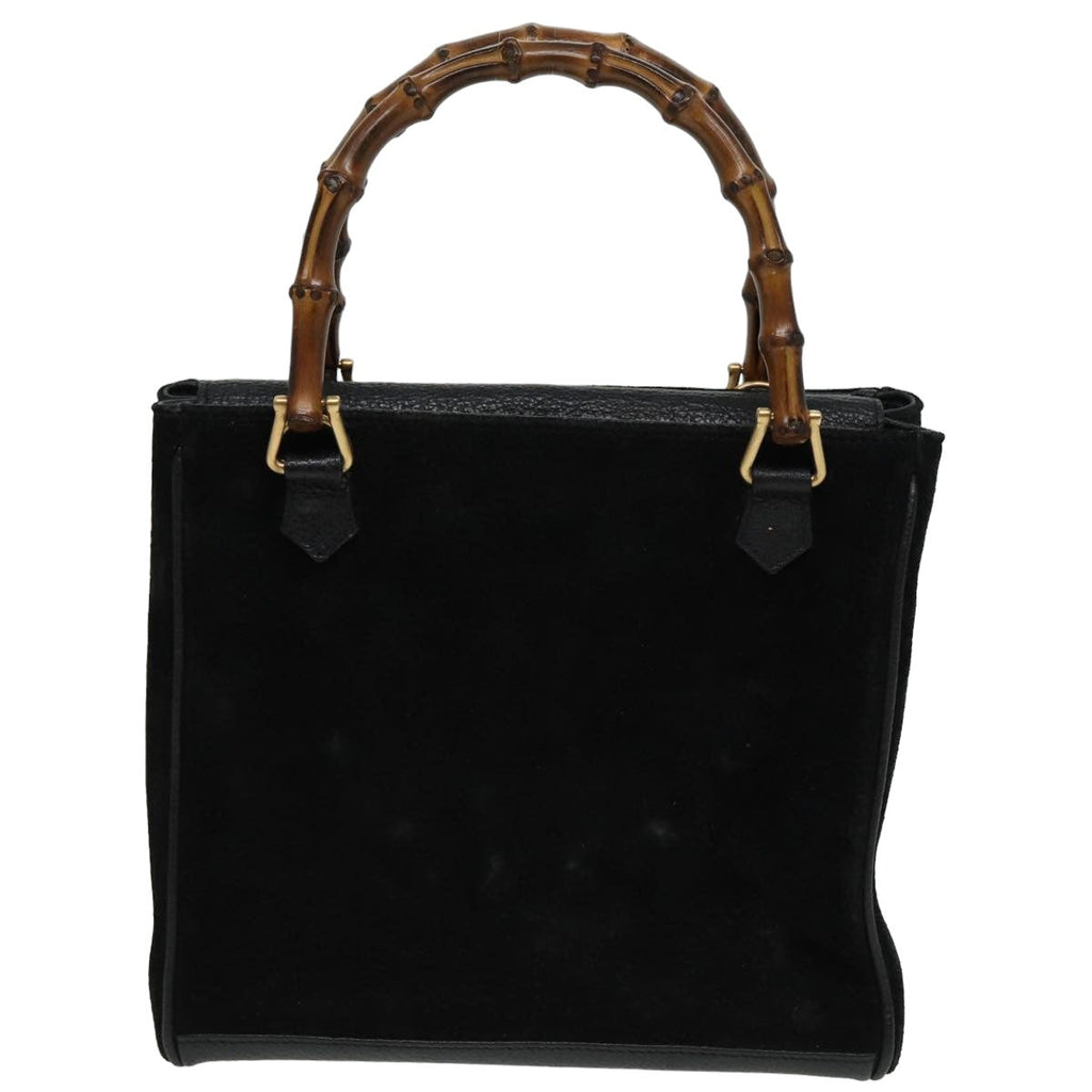 GUCCI Bamboo Hand Bag Suede 2way Black 81161