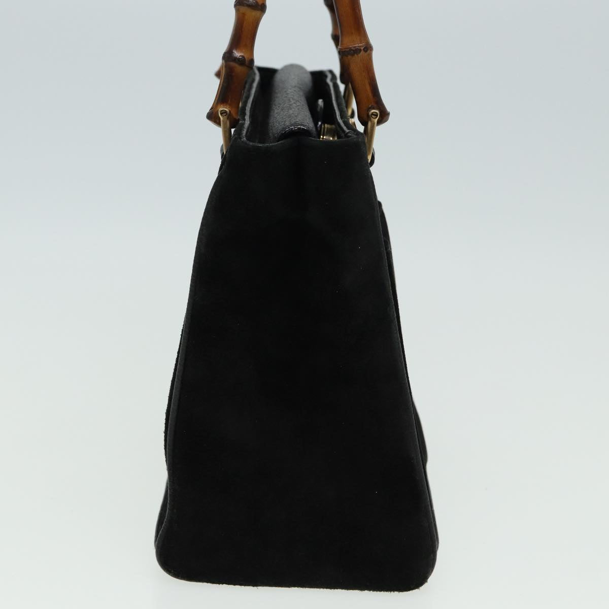 GUCCI Bamboo Hand Bag Suede 2way Black 81161