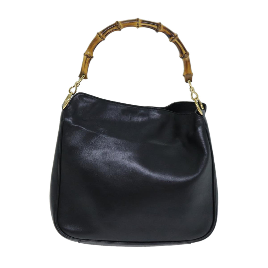 GUCCI Bamboo Hand Bag Leather 2way Black 001 2113 1638 81162