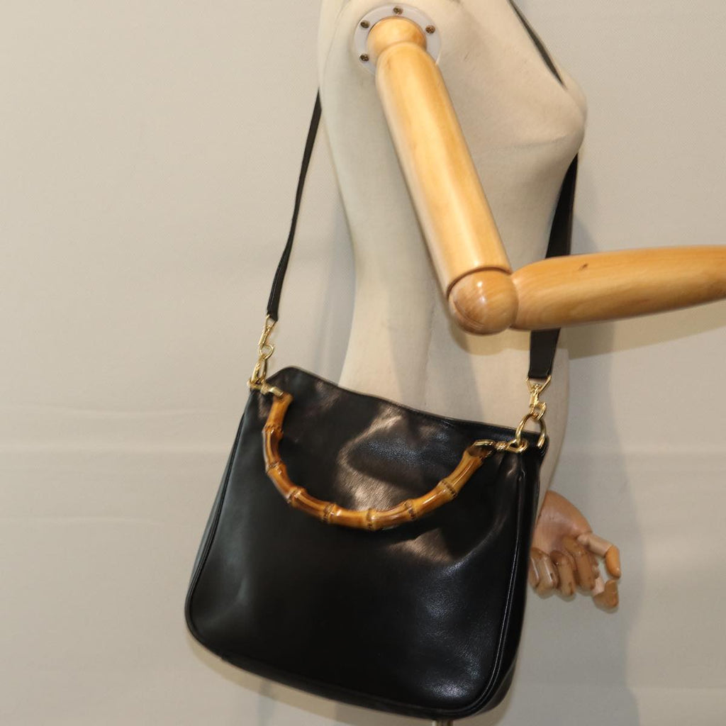 GUCCI Bamboo Hand Bag Leather 2way Black 001 2113 1638 81162
