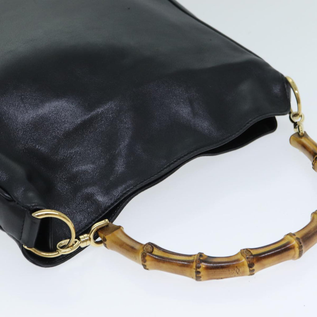 GUCCI Bamboo Hand Bag Leather 2way Black 001 2113 1638 81162