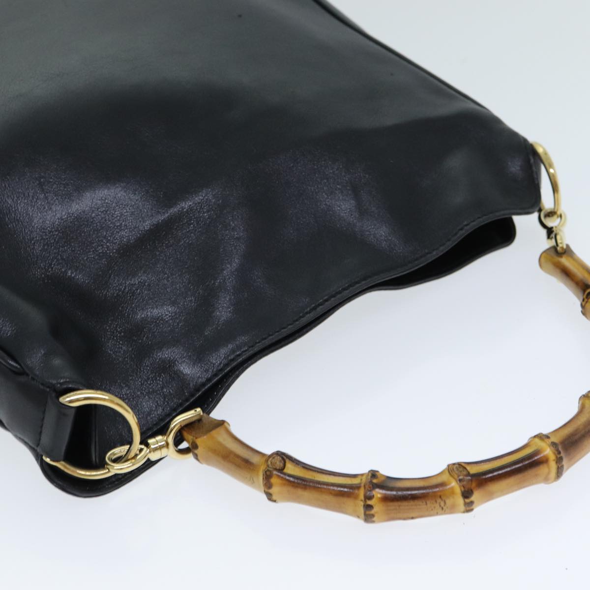 GUCCI Bamboo Hand Bag Leather 2way Black 001 2113 1638 81162