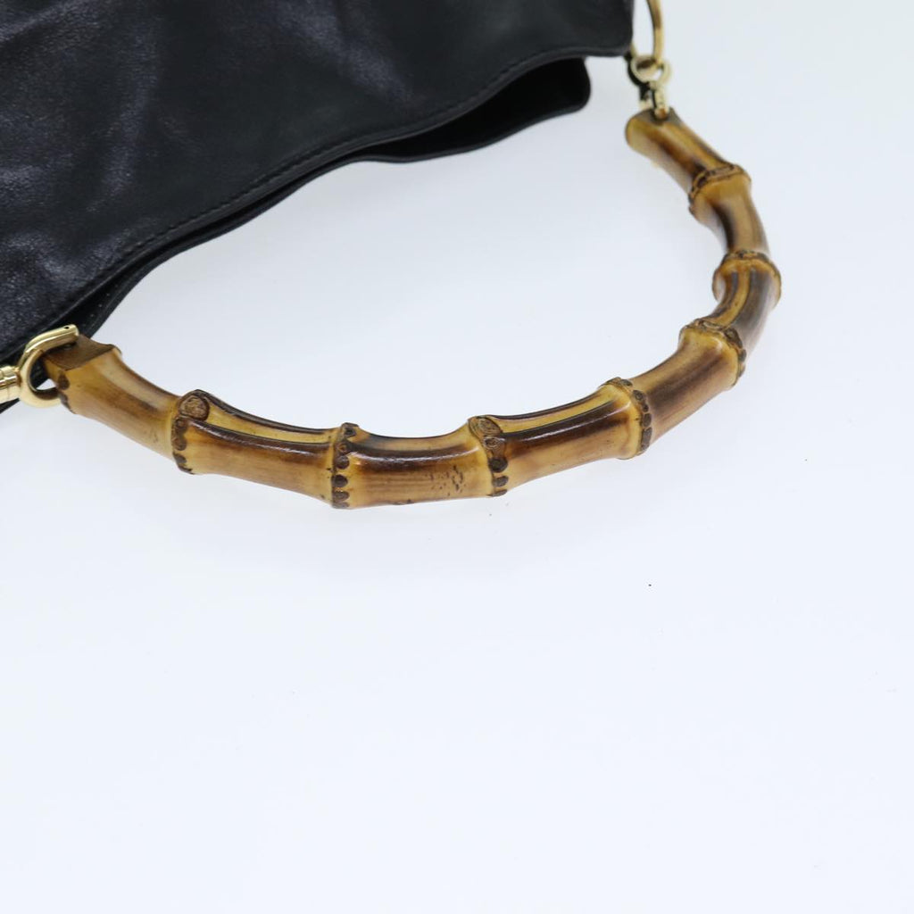 GUCCI Bamboo Hand Bag Leather 2way Black 001 2113 1638 81162