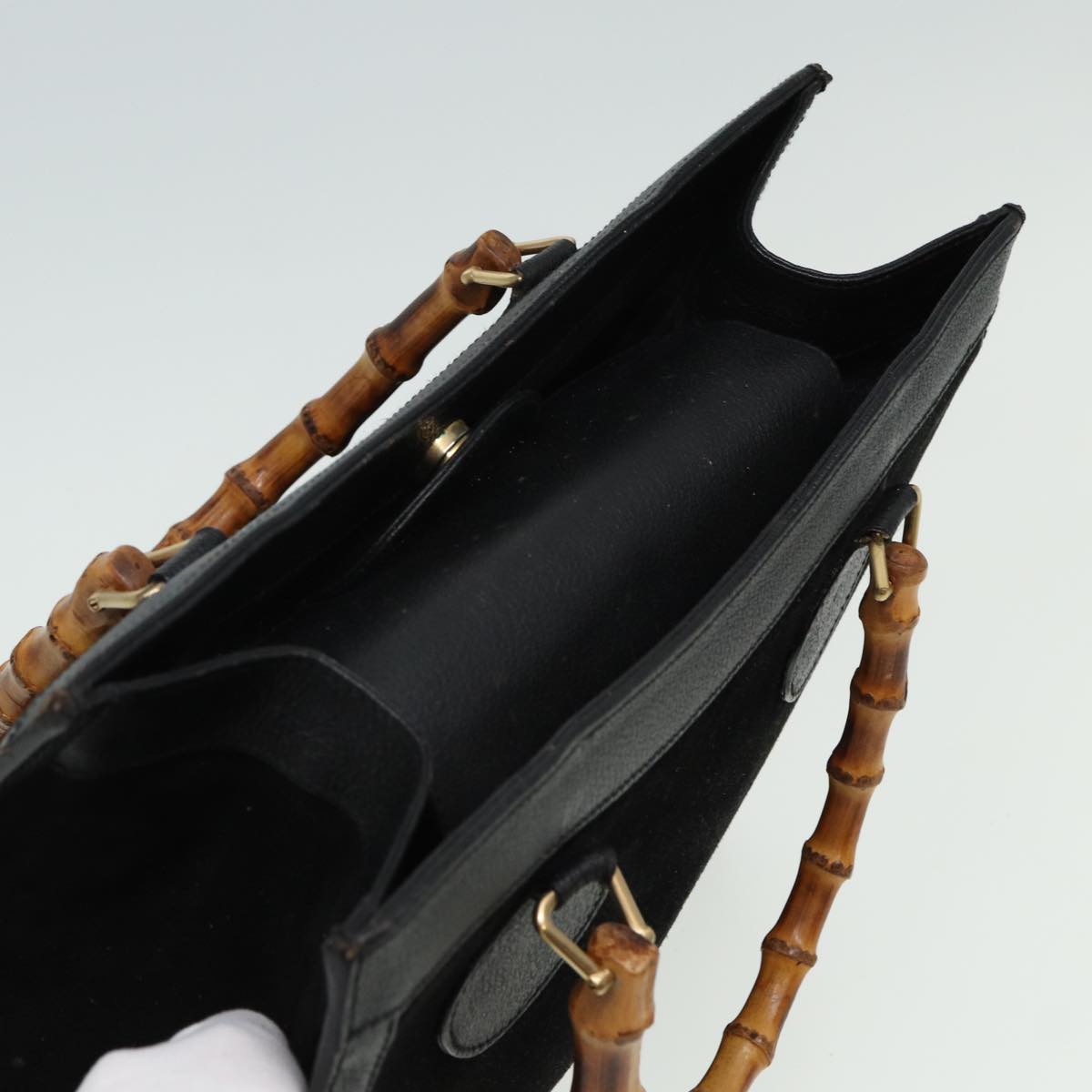 GUCCI Bamboo Hand Bag Suede Leather Black 002 2853 81197