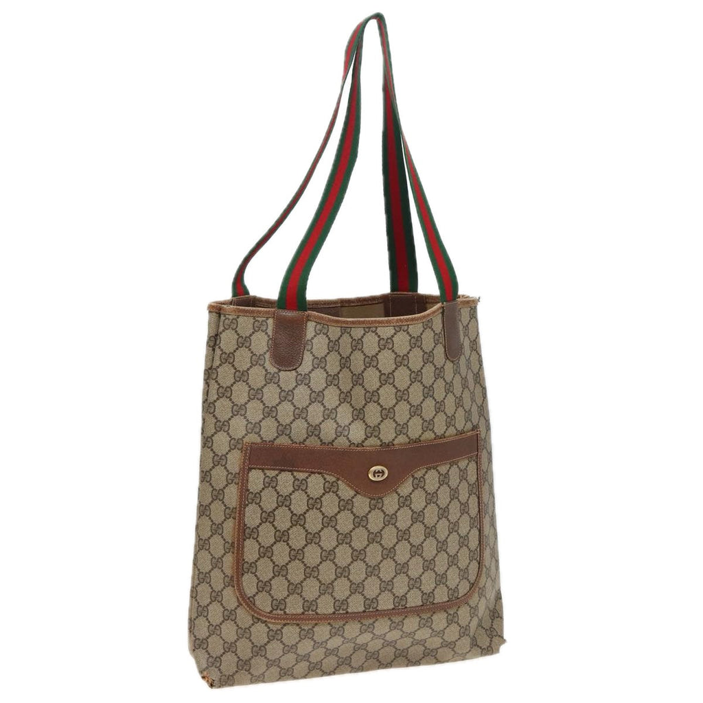 GUCCI GG Supreme Web Sherry Line Tote Bag PVC Leather Beige 89 02 003 81209