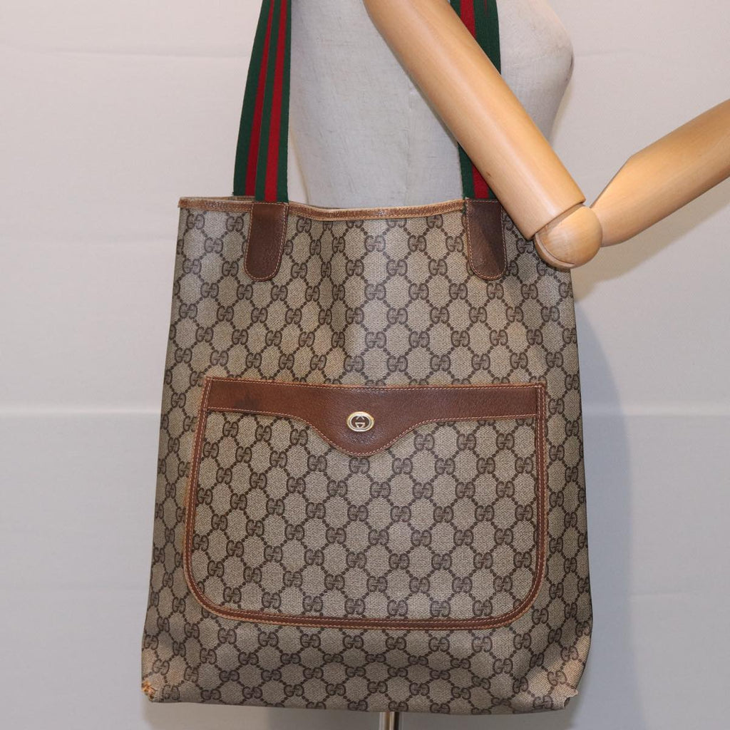 GUCCI GG Supreme Web Sherry Line Tote Bag PVC Leather Beige 89 02 003 81209