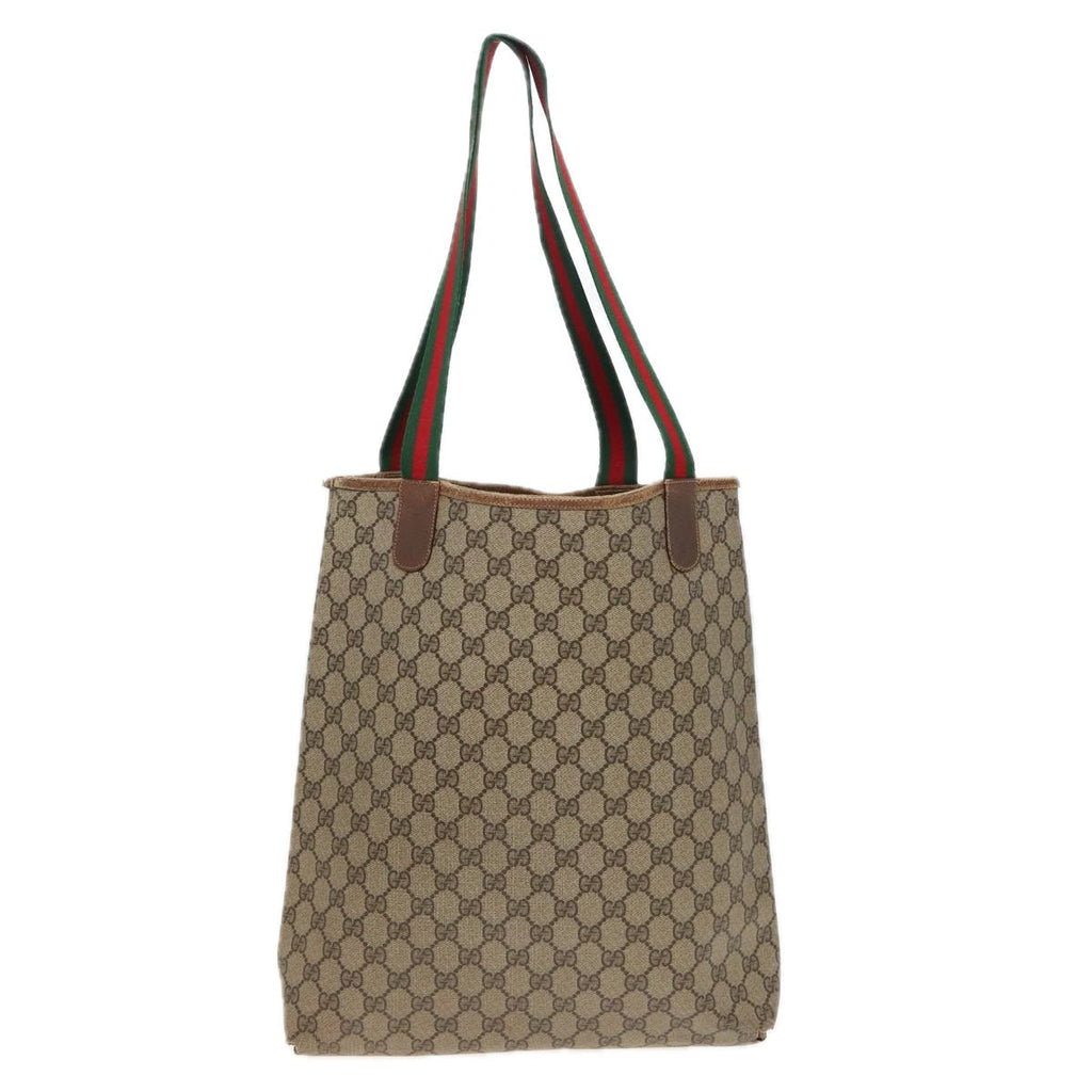 GUCCI GG Supreme Web Sherry Line Tote Bag PVC Leather Beige 89 02 003 81209