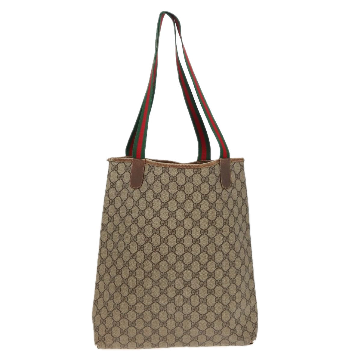 GUCCI GG Supreme Web Sherry Line Tote Bag PVC Leather Beige 89 02 003 81209