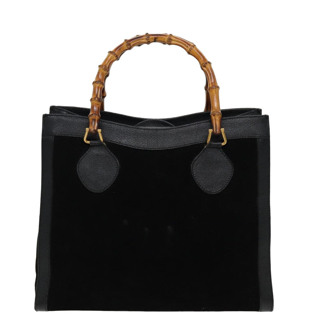 GUCCI Bamboo Hand Bag Suede Leather Black 002 1186 0260 81329