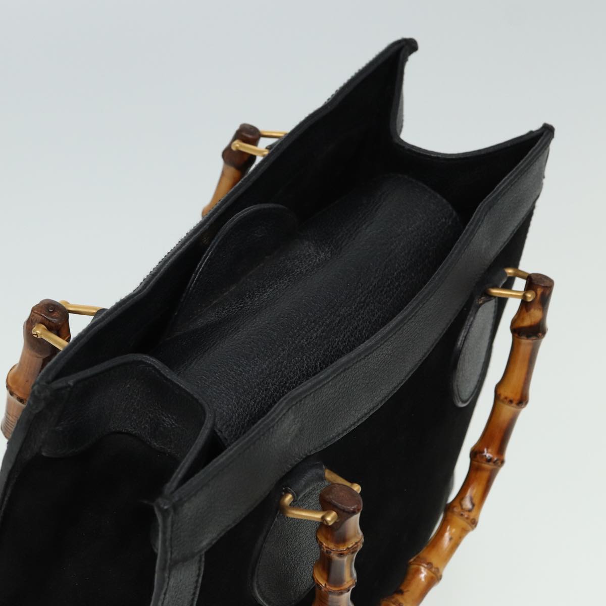 GUCCI Bamboo Hand Bag Suede Leather Black 002 1186 0260 81329
