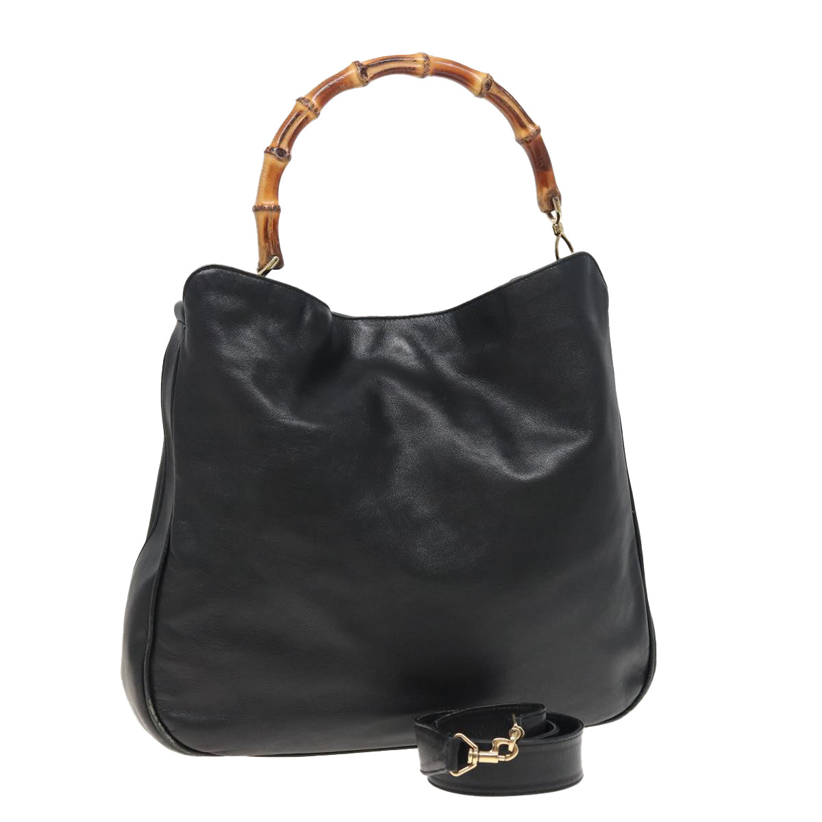 GUCCI Bamboo Hand Bag Leather 2way Black 001 1577 81330