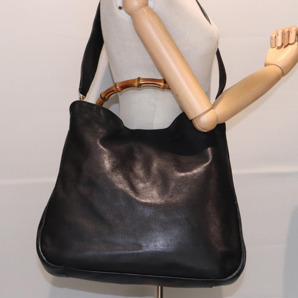 GUCCI Bamboo Hand Bag Leather 2way Black 001 1577 81330