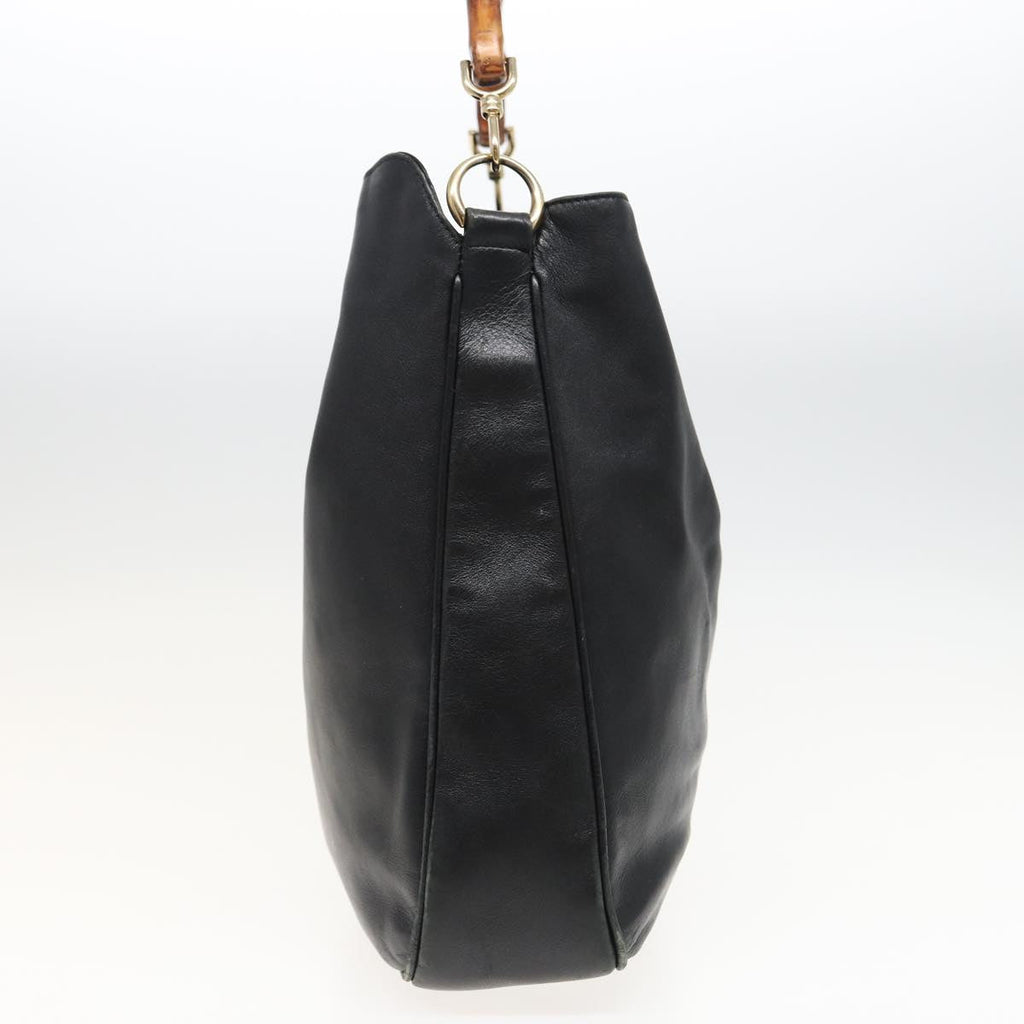 GUCCI Bamboo Hand Bag Leather 2way Black 001 1577 81330