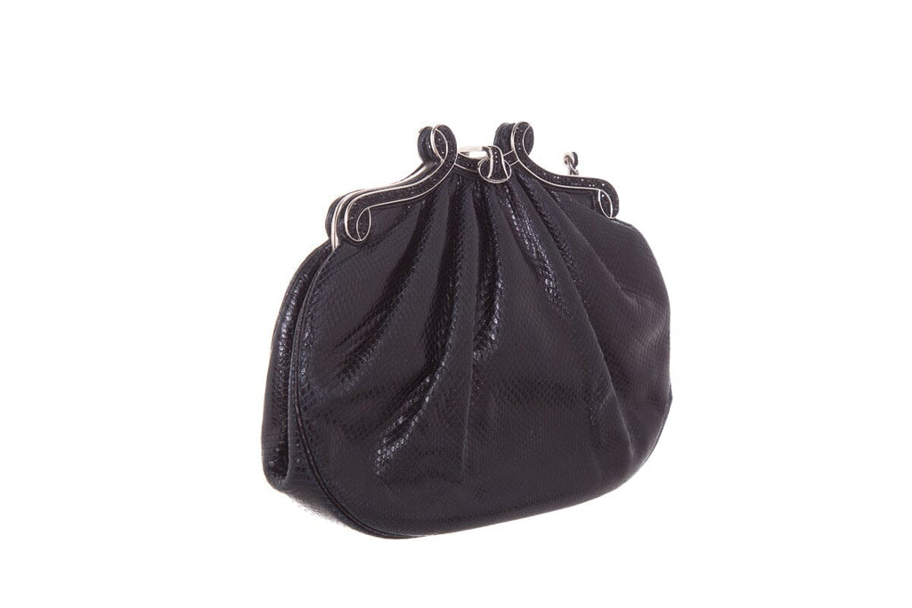 Judith Leiber Vintage Black Snake & Crystal  Clutch