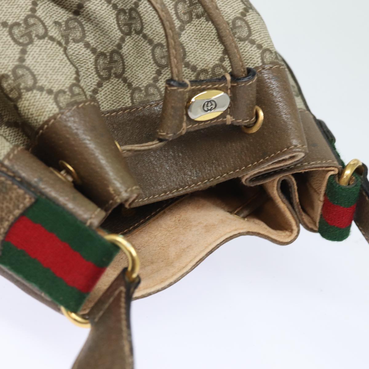 GUCCI GG Supreme Web Sherry Line Shoulder Bag PVC Beige 41 02 034 81369