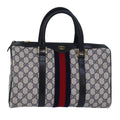 GUCCI GG Supreme Sherry Line Boston Bag PVC Leather Navy Red 81616