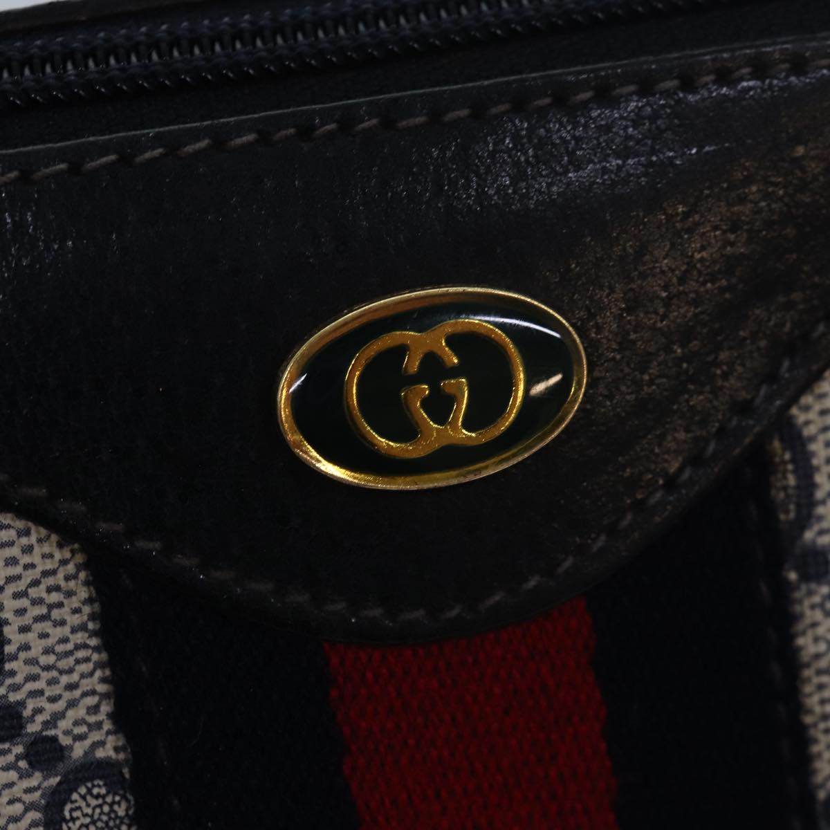 GUCCI GG Supreme Sherry Line Boston Bag PVC Leather Navy Red 81616