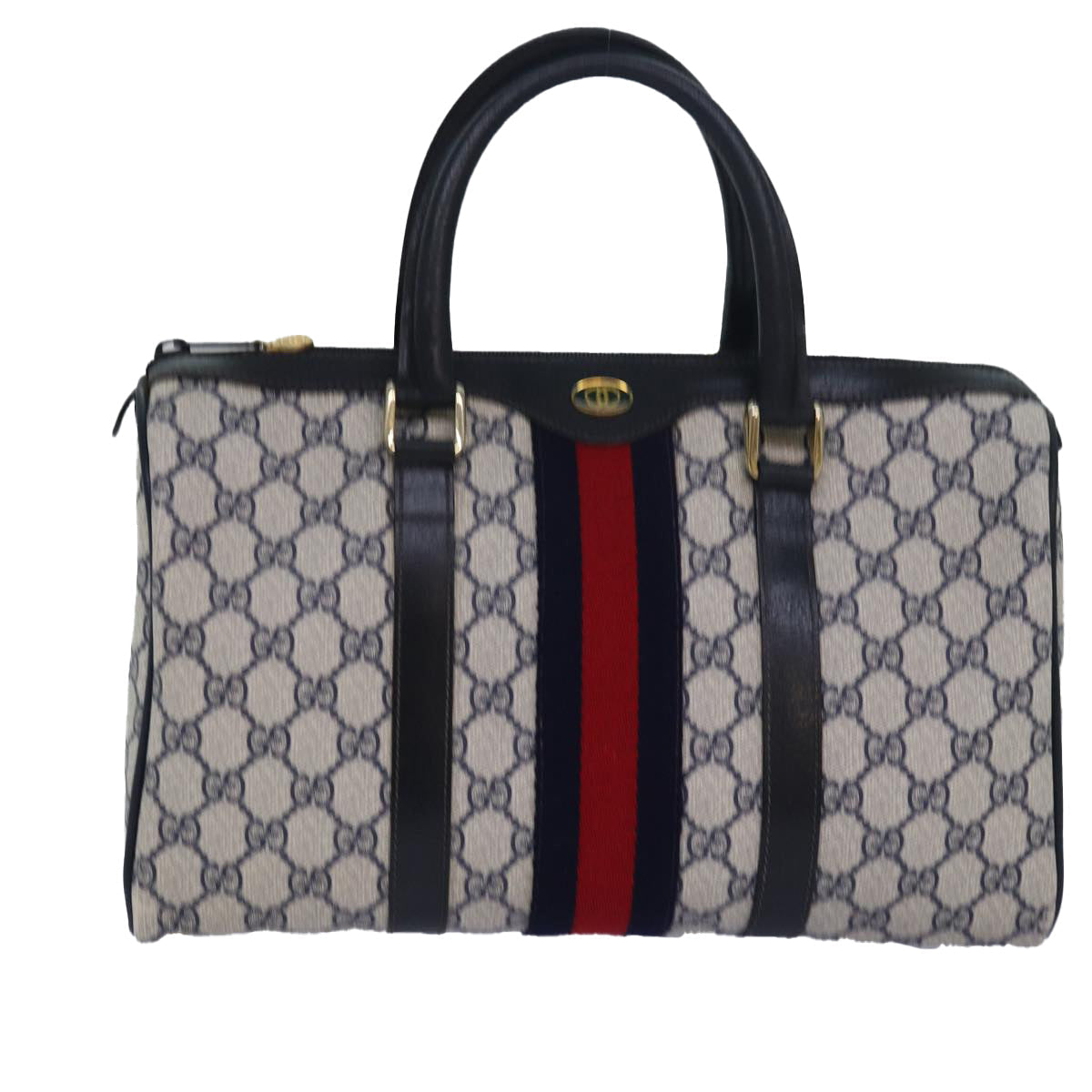 GUCCI GG Supreme Sherry Line Boston Bag PVC Leather Navy Red 81616