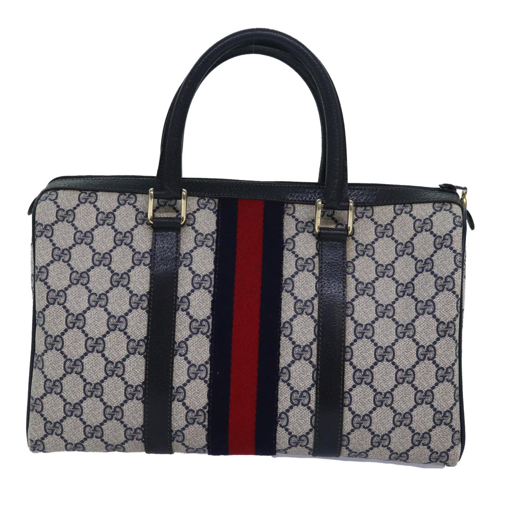 GUCCI GG Supreme Sherry Line Boston Bag PVC Leather Navy Red 81616