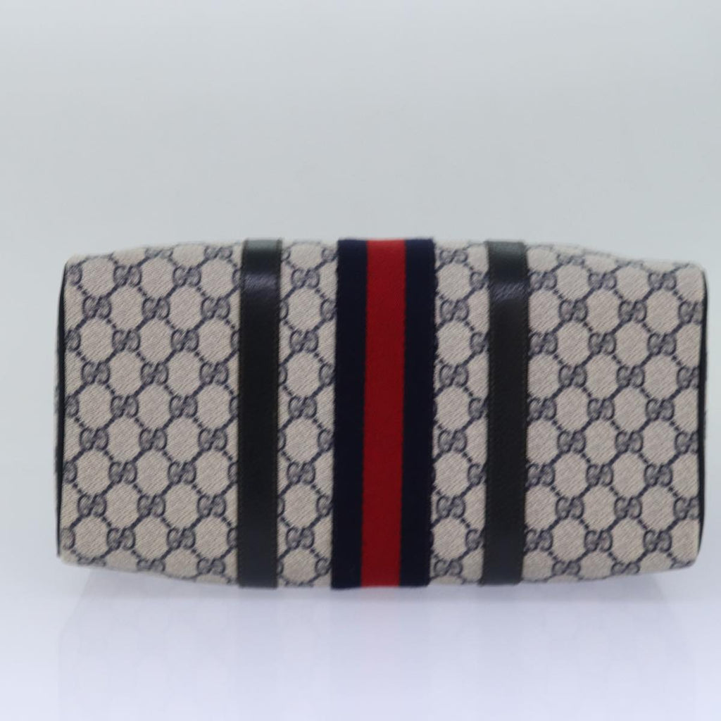 GUCCI GG Supreme Sherry Line Boston Bag PVC Leather Navy Red 81616