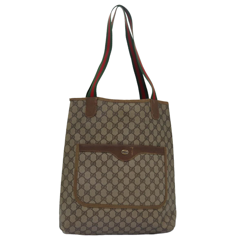 GUCCI GG Supreme Web Sherry Line Tote Bag PVC Leather Beige 39 02 003 81626