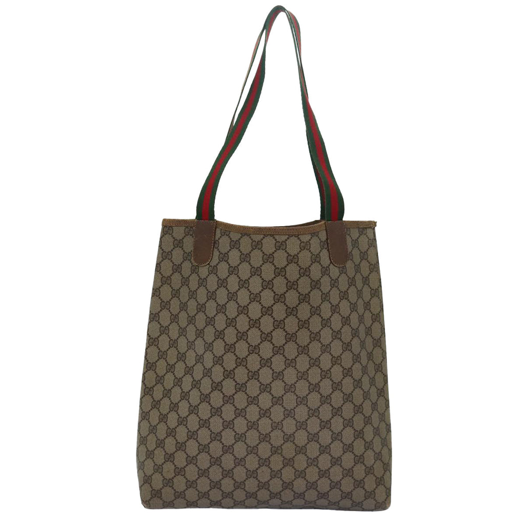 GUCCI GG Supreme Web Sherry Line Tote Bag PVC Leather Beige 39 02 003 81626