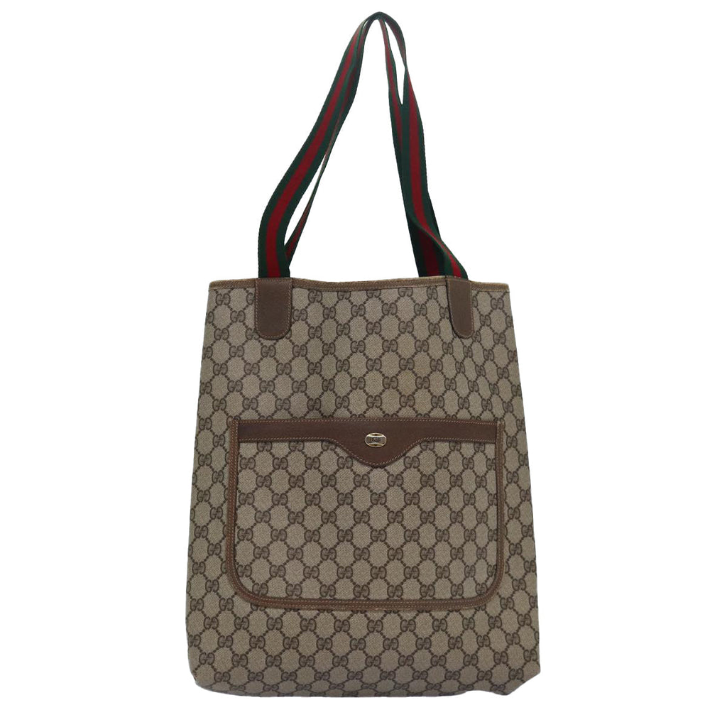 GUCCI GG Supreme Web Sherry Line Tote Bag PVC Leather Beige 39 02 003 81627