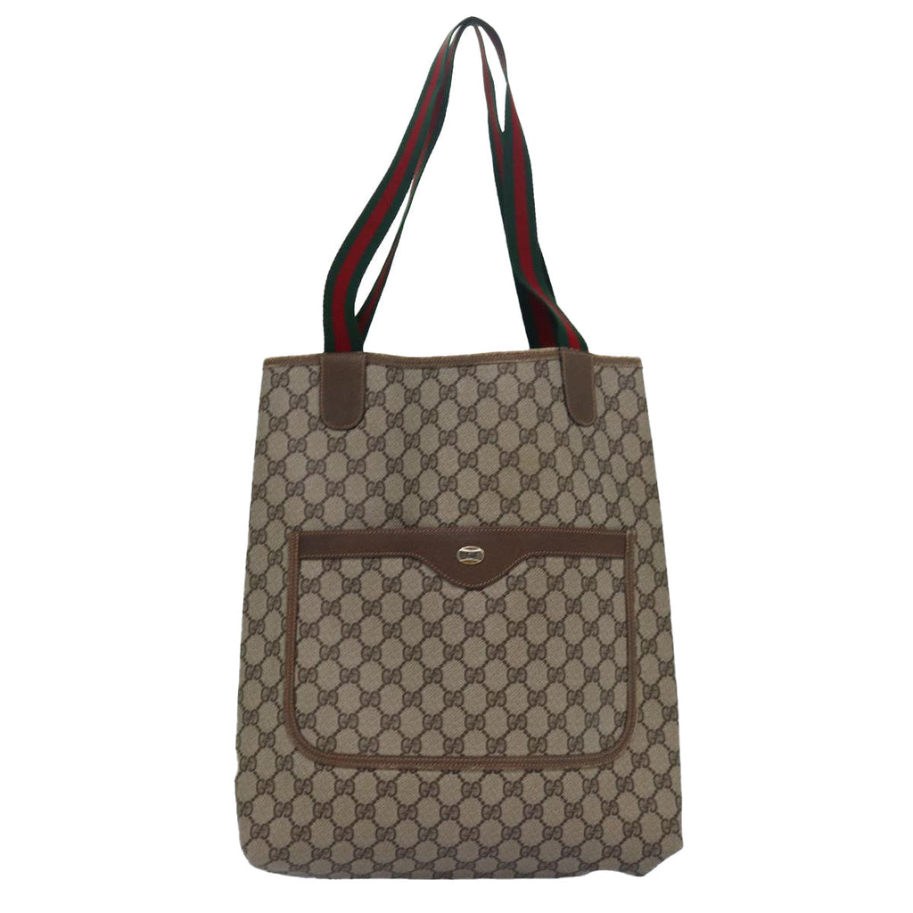 GUCCI GG Supreme Web Sherry Line Tote Bag PVC Leather Beige 39 02 003 81627