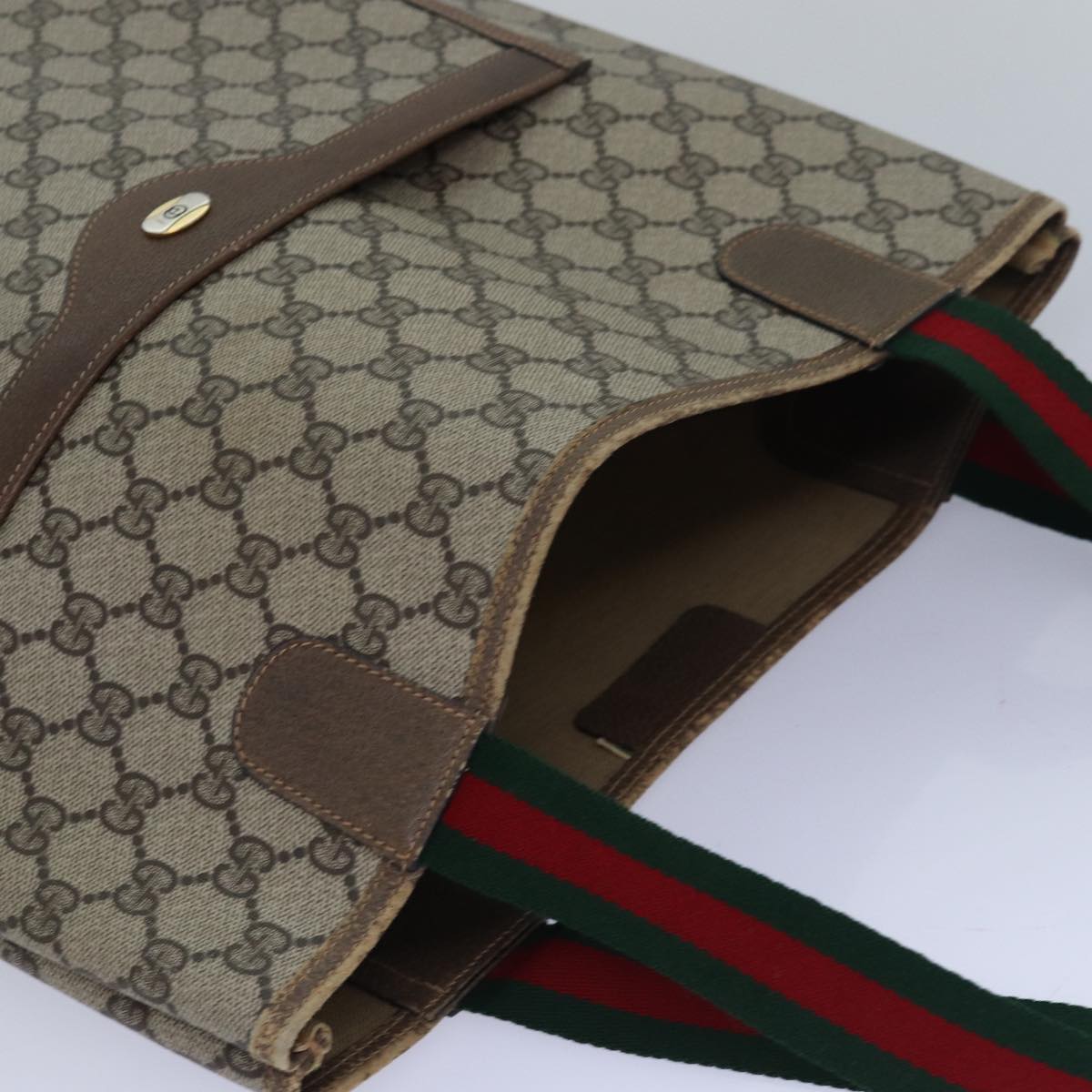 GUCCI GG Supreme Web Sherry Line Tote Bag PVC Leather Beige 39 02 003 81627