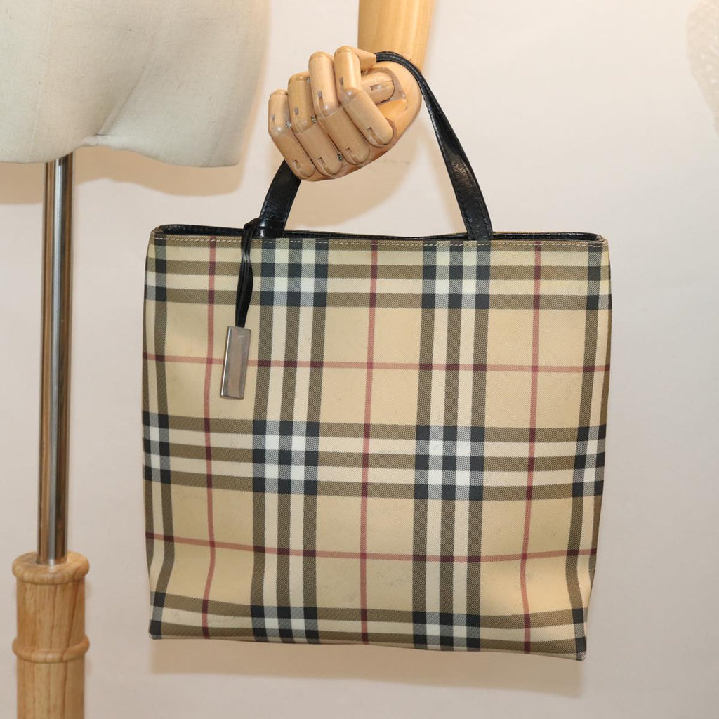 BURBERRY Nova Check Hand Bag PVC Leather Beige 81673