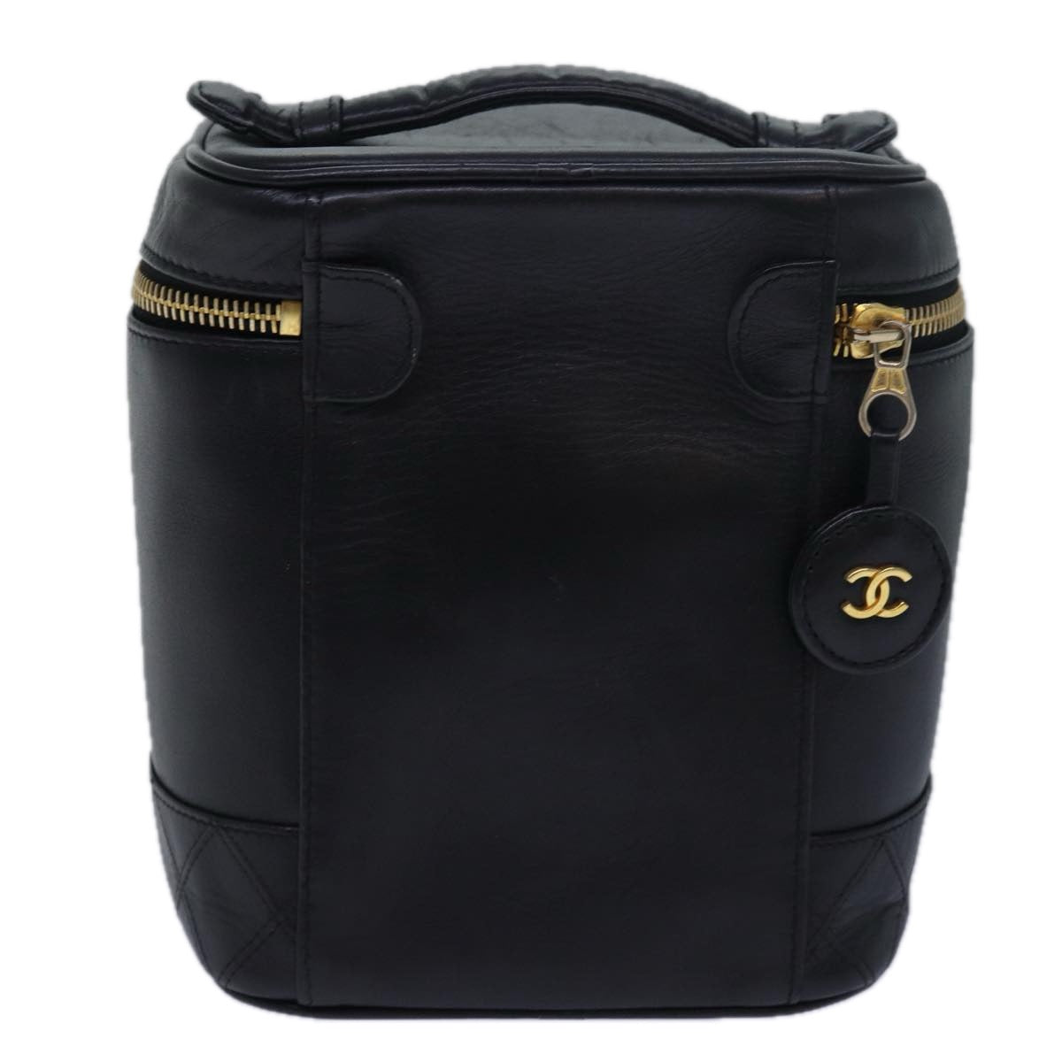 CHANEL Vanity Bicolore Pouch Leather Black CC 81781