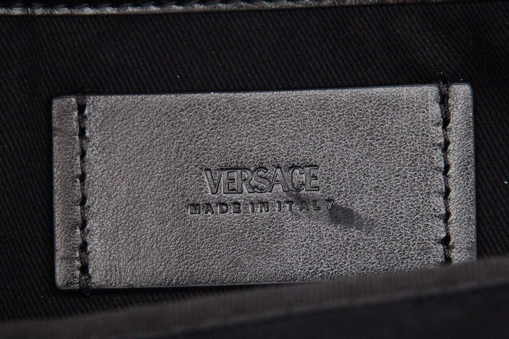 Versace Green & Black La Greca Coated Canvas Backpack