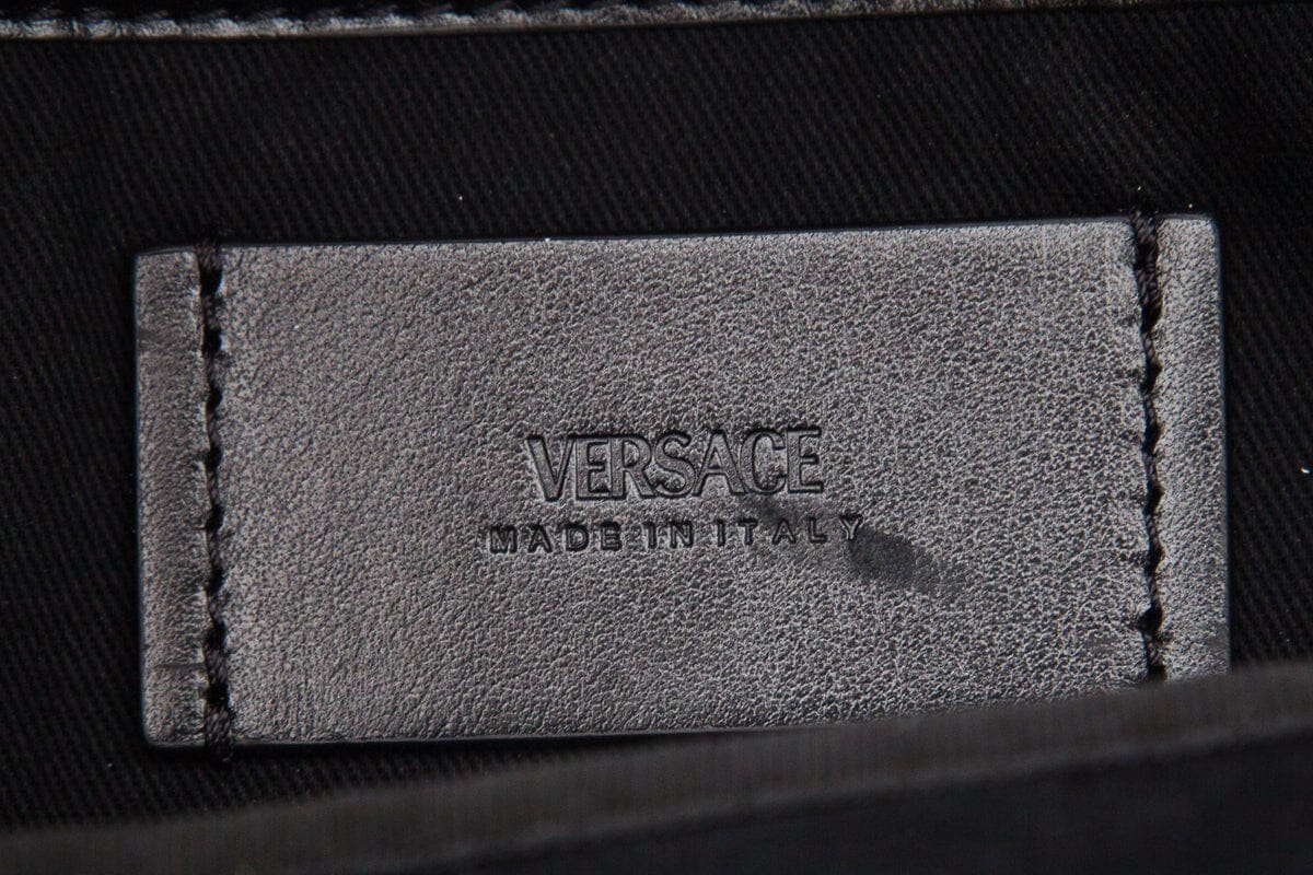 Versace Green & Black La Greca Coated Canvas Backpack