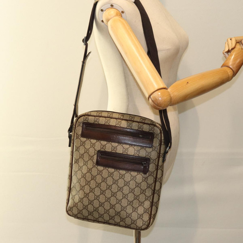 GUCCI Shoulder Bag PVC Leather Beige Dark Brown 92551 81805
