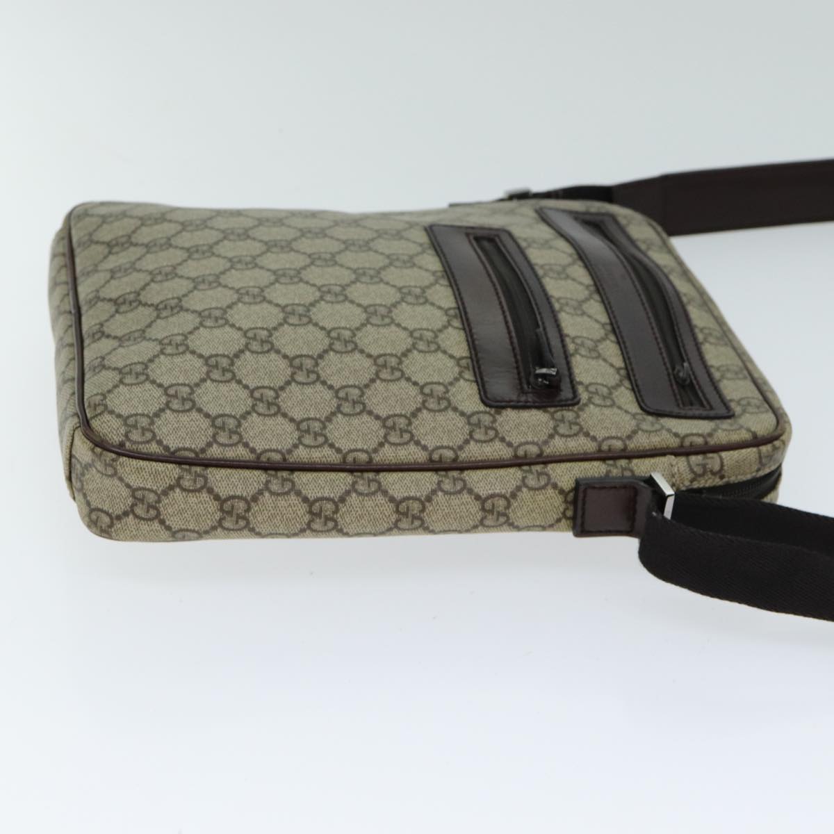 GUCCI Shoulder Bag PVC Leather Beige Dark Brown 92551 81805