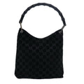 GUCCI Bamboo GG Canvas Shoulder Bag Suede Black 81858