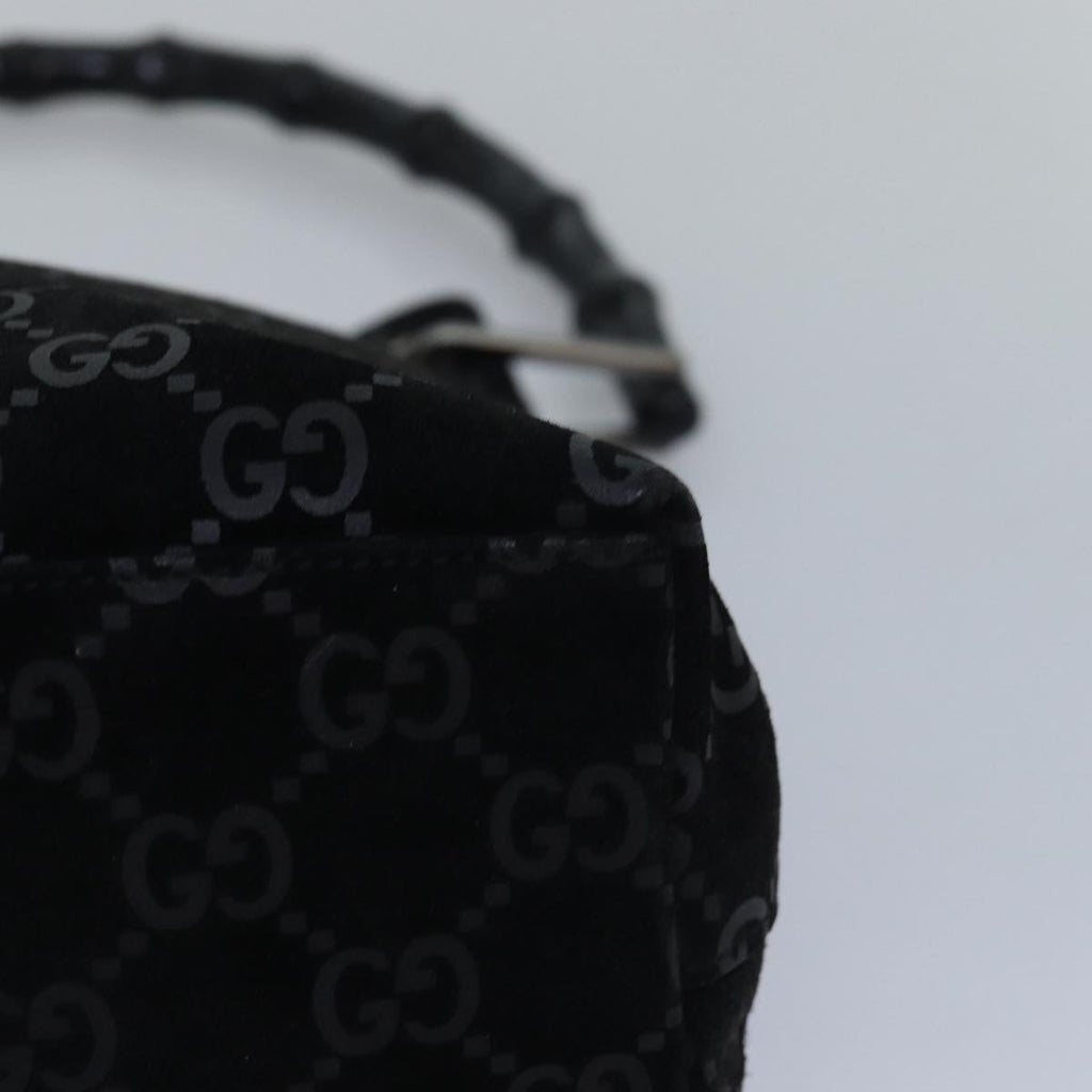GUCCI Bamboo GG Canvas Shoulder Bag Suede Black 81858