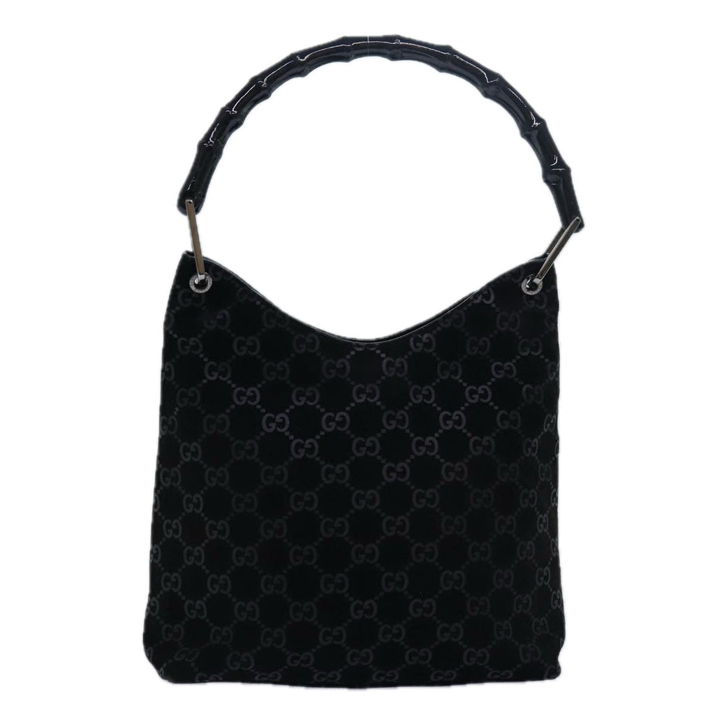 GUCCI Bamboo GG Canvas Shoulder Bag Suede Black 81858