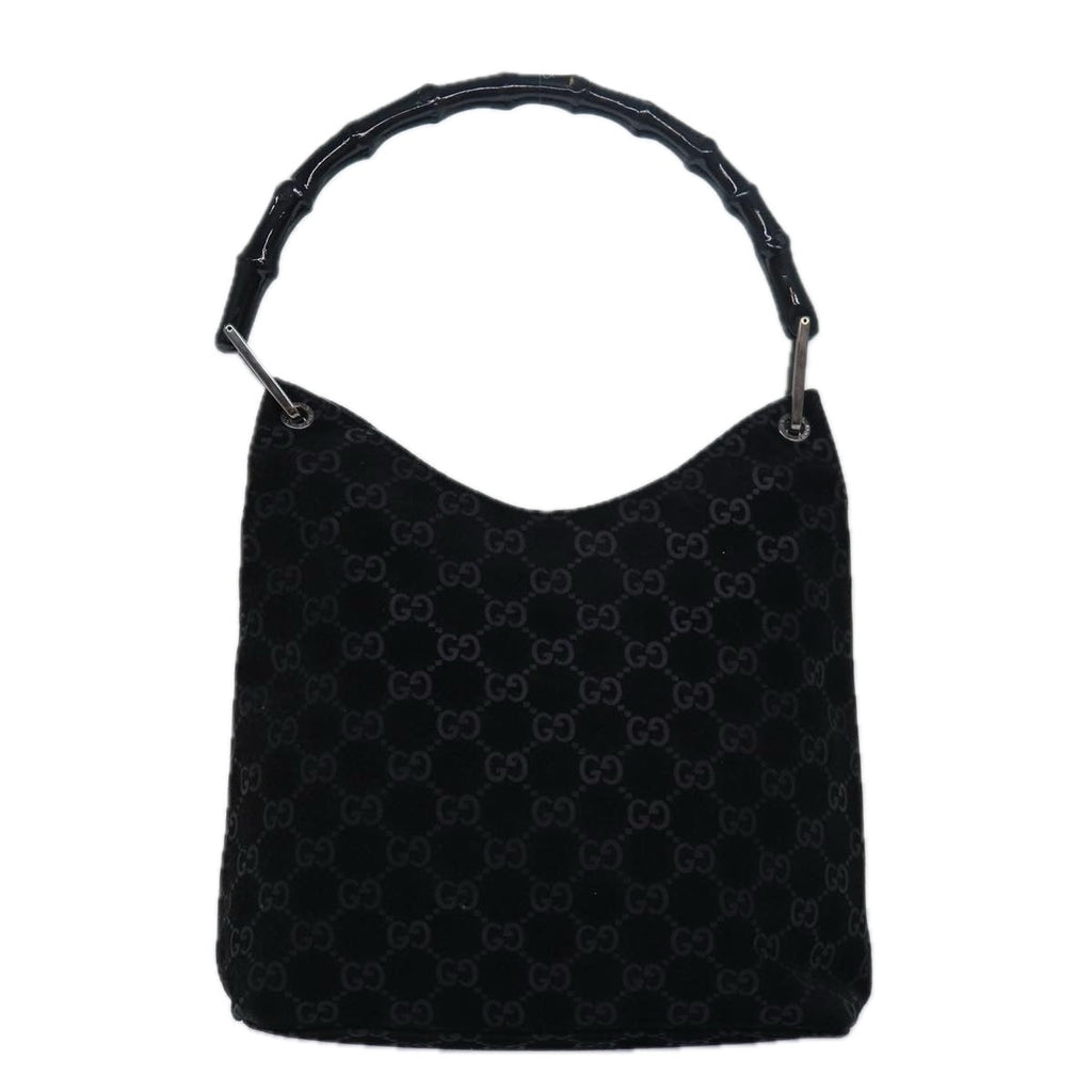 GUCCI Bamboo GG Canvas Shoulder Bag Suede Black 81858