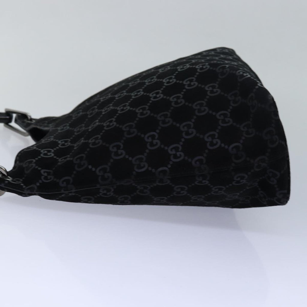 GUCCI Bamboo GG Canvas Shoulder Bag Suede Black 81858