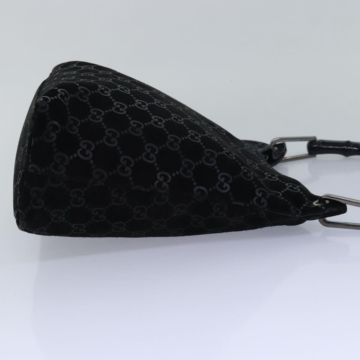 GUCCI Bamboo GG Canvas Shoulder Bag Suede Black 81858